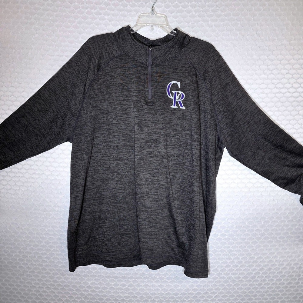 Majestic Colorado Rockies MLB Mens 3XL Quarter Zip Pullover Heather Grey Logo